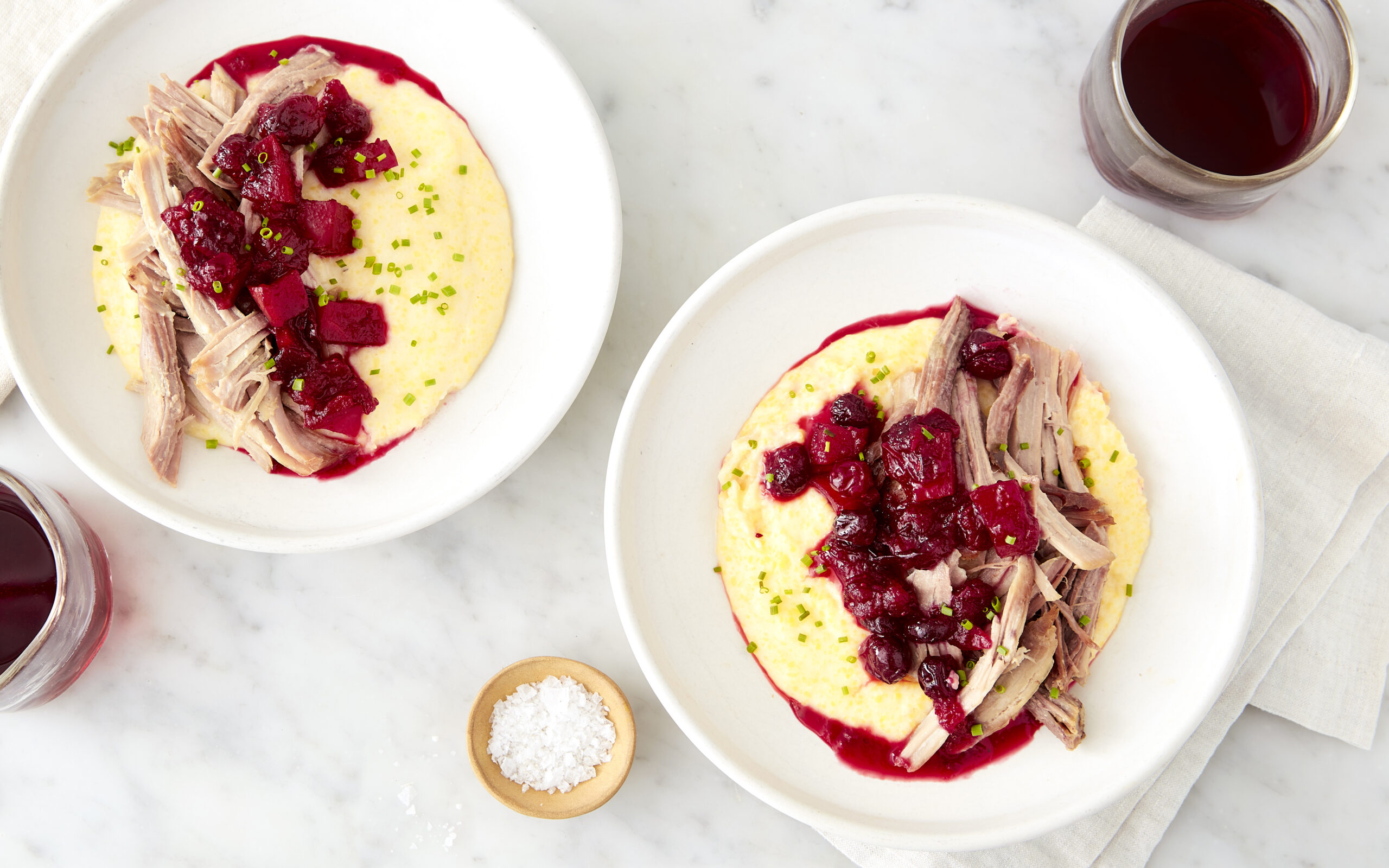 Braised Pork Shoulder with Creamy Polenta & Apple Cranberry Fruit Compote
