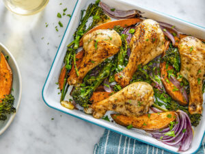 Momofuku Sheet-Pan Chicken with Sweet Potatoes & Red Onions