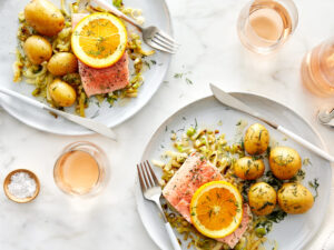 RosÃ©-Poached Salmon with Melted Fennel & Dilled Potatoes